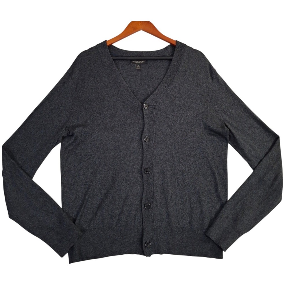 Banana Republic Luxury Blend Cardigan Men's Large Gray  Silk Cotton Cashmere L
